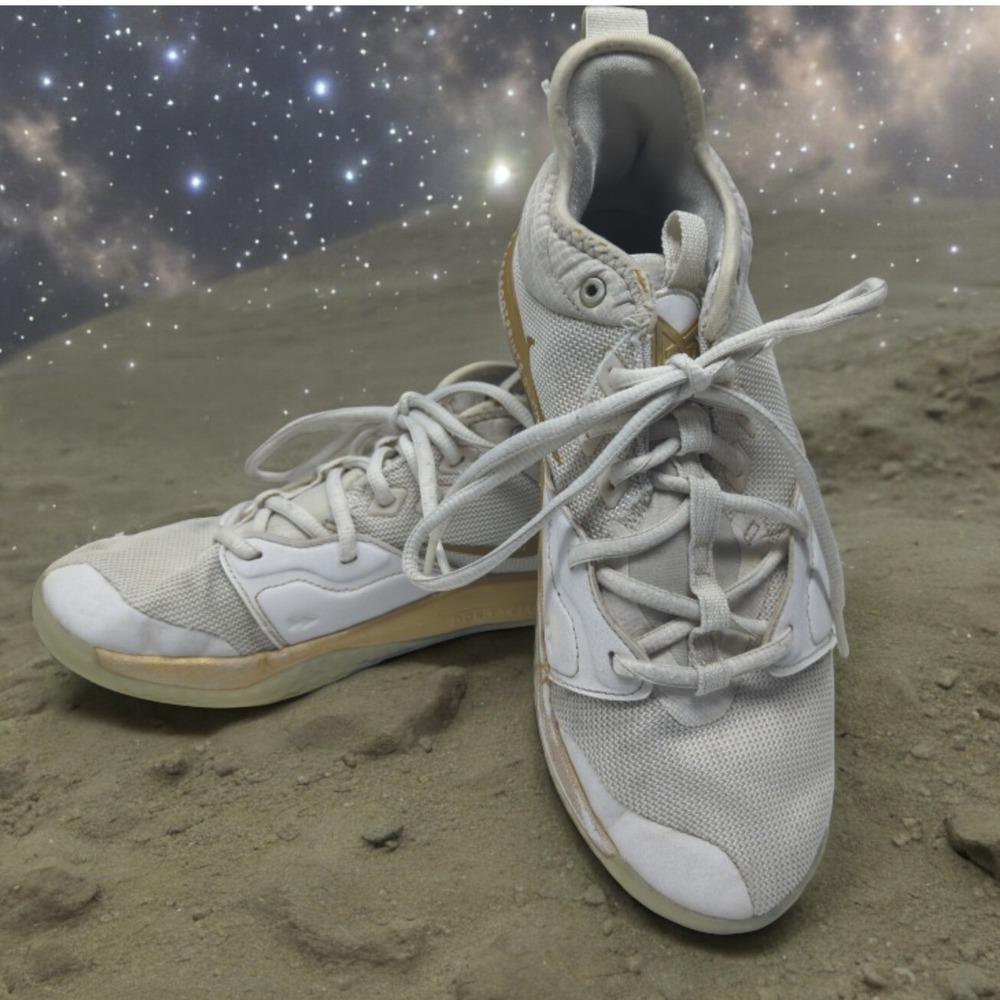 Nike PG 3 NASA Apollo 14 White Gold Basketball Shoes CI8973-100 Boys 7Y Mens 7